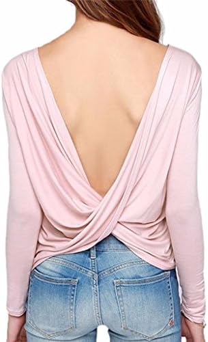 LIREROJE Women's Loose Backless Long Sleeve Top Blouse
