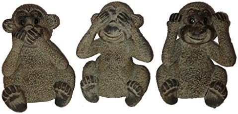 Set Of 3 Can'T See Can'T Talk Can'T Hear No Evil Resin Wise Monkeys