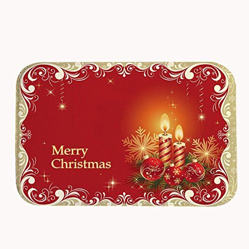 TrUiuiui Merry Christmas Candel Light Bath Mat Coral Fleece Area Rug Door Mat Entrance Rug Floor Mats for Front Outside Doors Entry Carpet 40 X 60 X 1.3 cm