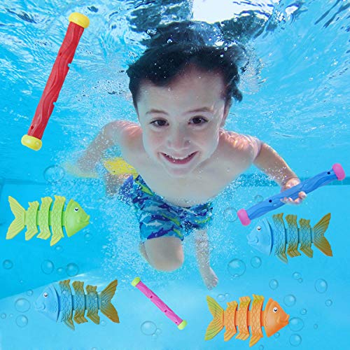 Ranphykx 22 Pack Underwater Swimming/Diving Pool Toys Diving Rings(4 Pcs), Toypedo Bandits(4 Pcs), Diving Sticks(3 Pcs), Fish Toys (3 Pcs) with Under Water Treasures (8 Pcs) Gift Set Bundle