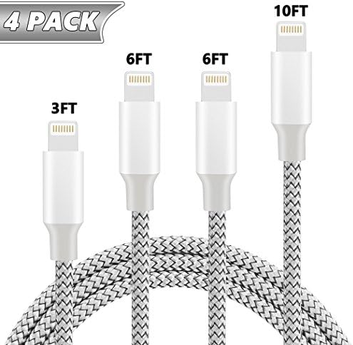 Cinati iPhone Charger, Lightning Cable 4Pack [ 3FT 6FT 6FT 10FT ] Nylon Braided Lightning to USB Charger Cable for iPhone X/iPhone 8/8 Plus/7/7 Plus/6s/6s Plus/6/6 Plus/5/5S/5C/SE/iPad/iPod Nano