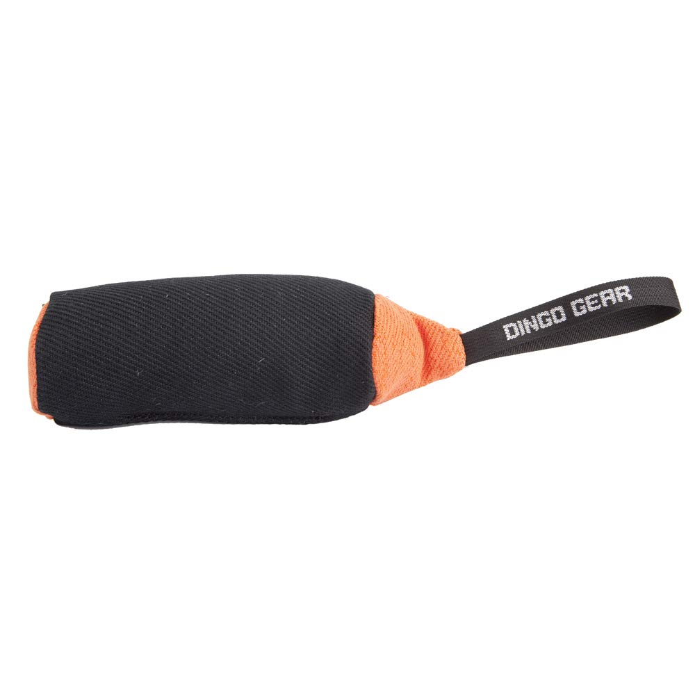DINGO GEAR Professional Tug Toy Strong Handle for Heavy Duty Training IGP Dog Sports Play Hand Sewn French Material Dog Roller Rope 41 x 8 cm - Black and Orange S02786