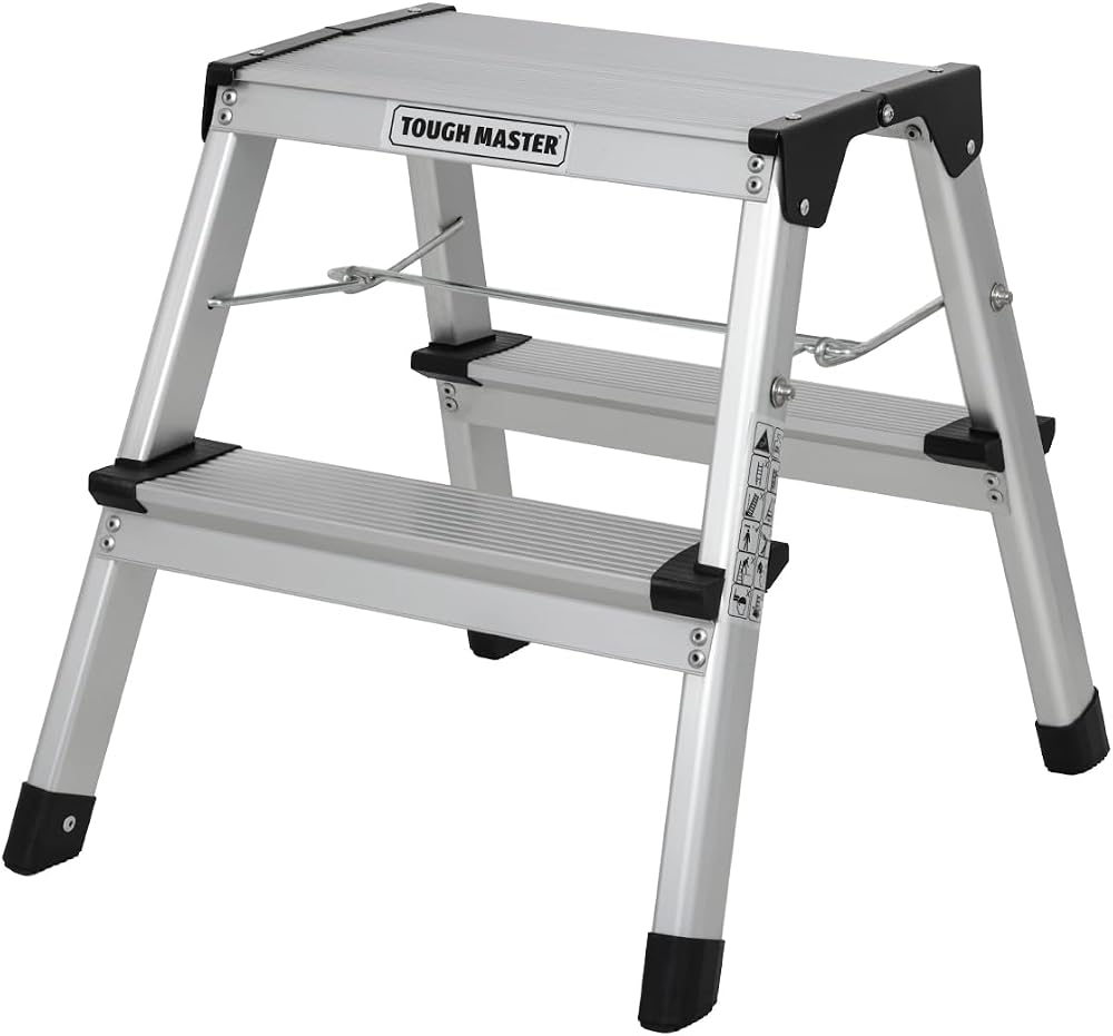 TOUGH MASTER 2 Step Aluminium Hop Up Platform Ladder 150kg Heavy Duty Folding