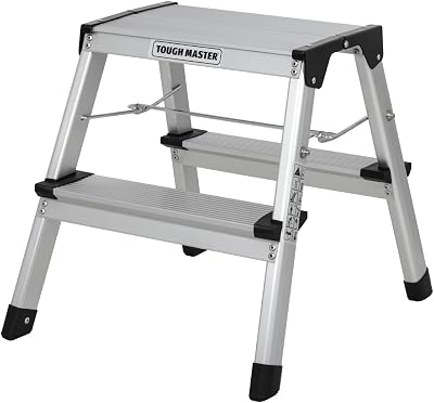 TOUGH MASTER 2 Step Aluminium Hop Up Platform Ladder 150kg Heavy Duty Folding