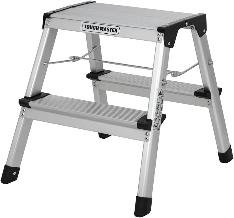 TOUGH MASTER 2 Step Aluminium Hop Up Platform Ladder 150kg Heavy Duty Folding