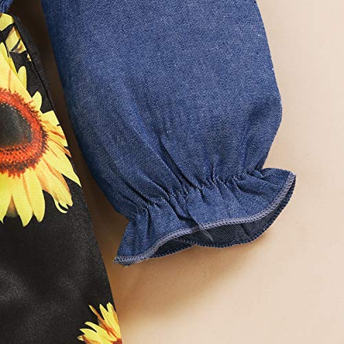 3T Girl Dress Outfits Baby Flower Floral Overall Dresses Denim Fall Winter Long Sleeves Clothes Jean Tutu Skirts for Girls 3-4T