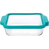 Anchor Hocking 8-inch Square Glass Baking Dish with Airtight TrueFit Lid, Teal, Set of 1