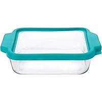 Anchor Hocking 8 In Sq Oven Basics Cake W/Teal Truefit Lid (2)
