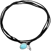 HELYKAKA Bohemian Layered Vintage Necklace Single Turquoise Chocker Black Faux Leather Necklace Boho Jewelry Gift For Women/Men