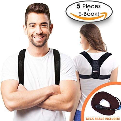 STR Remedies' Posture Corrector - Upper Back Brace & Clavicle Support - Adjustable Shoulder Brace Posture Corrector for Men & Women - Free Neck Device, Underarm Pads & EBook