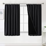 BellaHills 100% Blackout Curtains 2 Panels 46x54 Pencil Pleat Black Liner
