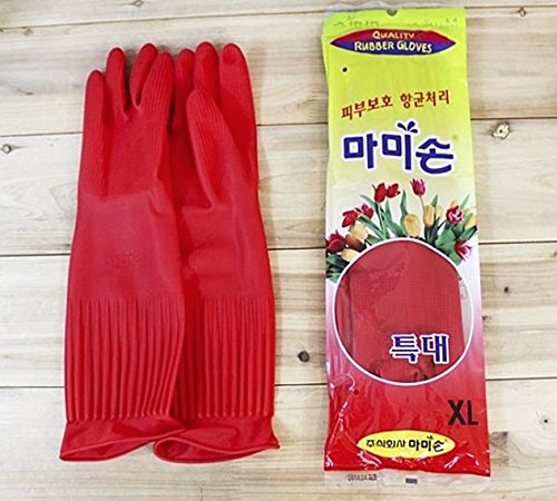 Mamison Quality Kitchen Rubber Gloves X-Large Size. Non-Slip Reusable Cleaning, Pet Care, Washing, Gardening (10 Pairs, X-Large, Red)