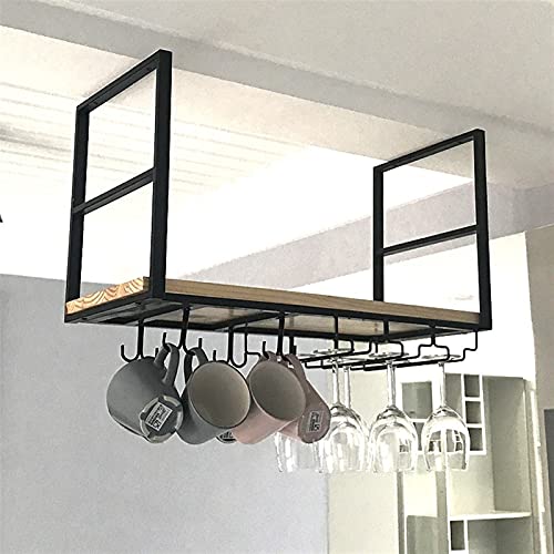 Estante De Techo Estantes De Vino para El Hogar, Estante De Montaje En Techo Industrial Estante De Copa De Vino, Estantes Flotantes Colgantes De 1 Nivel, Estante De Almacenamiento para Cocina/Restau