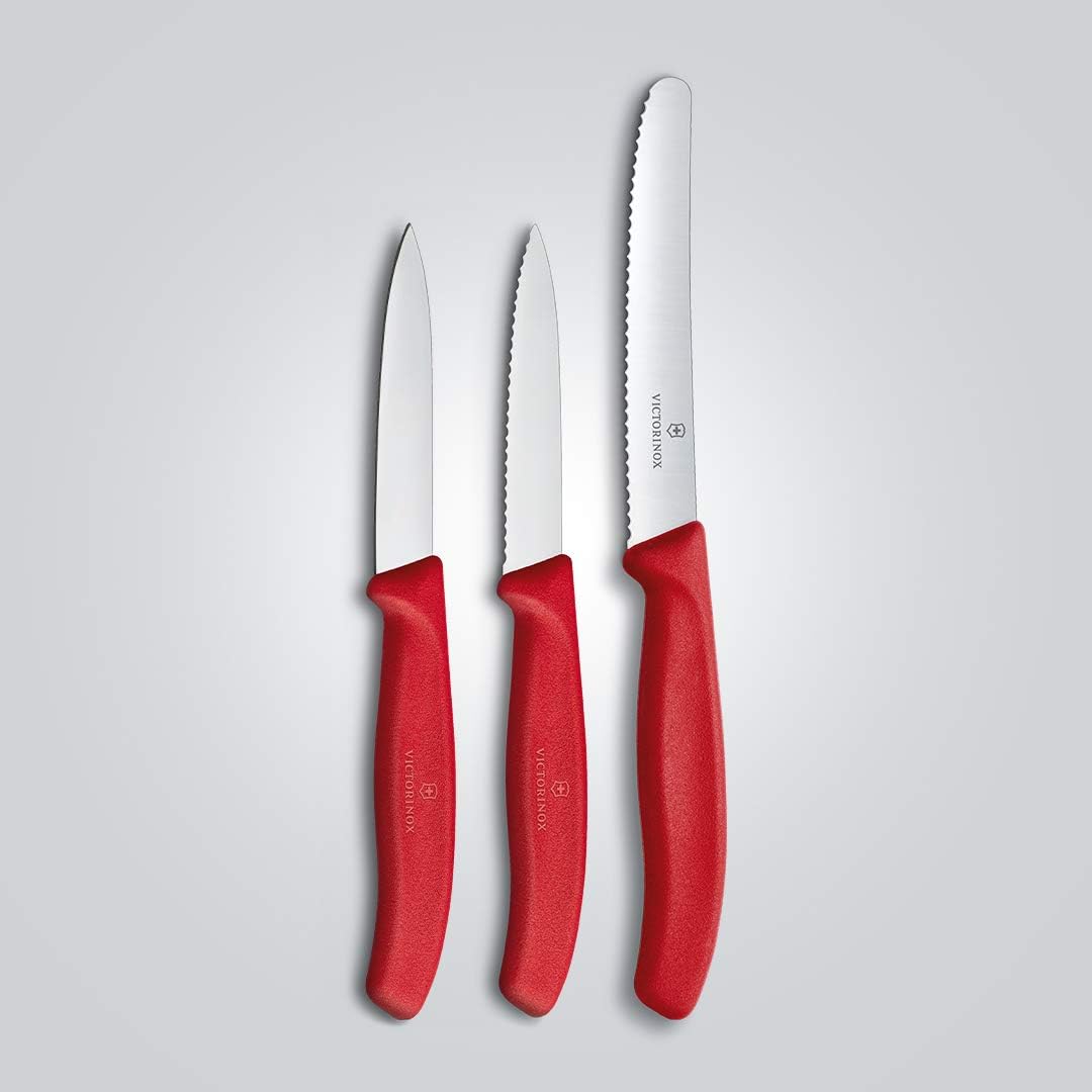 Victorinox Swiss Classic Gemüsemesser-Set, 3-tlg., Gemüsemesser Wellenschliff 8 cm, Gemüsemesser 8 cm, Tomatenmesser 11 cm