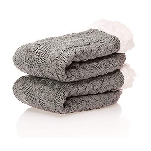 Jinjin Men's and Women's Knitted Plush Socks Super Soft and Warm Comfortable Plush Fleece Lining Winter Christmas Gifts Warm Warm Fluffy Cozy Home Socks (Gray) - Thumbnail 3