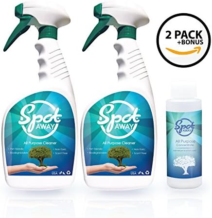 (2-Pack + Concentrate Refill) Scent Free Environmentally Safe All-Purpose Biodegradable Cleaner by SpotAway, Non-Toxic, Non-Abrasive, and Pet Friendly Set of Two 32 oz Spray Bottles