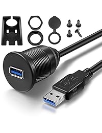 USB 3.0 macho a Cable de extensión USB 3.0 hembra AUX Flush Mount Soporte de coche para coche camión Barco Moto Dashboard panel (3 pies 1 Meter)