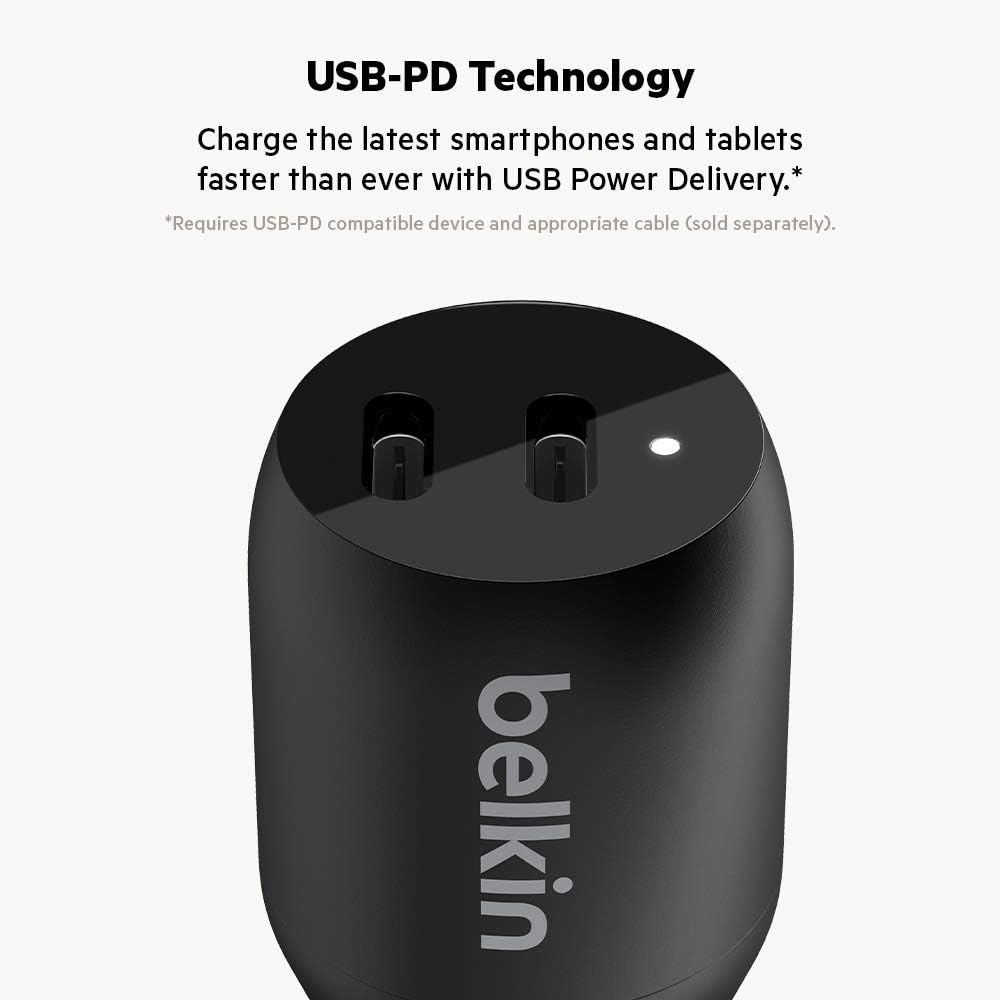 Belkin USB-C PD Car Charger 36W (Dual 18W USB-C Power Delivery Car Charger for iPhone 14 and 13 series, Samsung, Google and more) - Image 3
