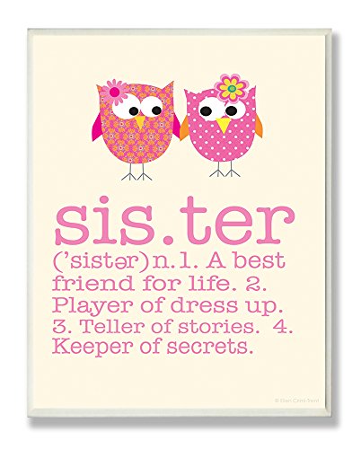 Stupell Home Dcor Definition Of Sister With Pink Owls Rectangle Wall Plaque, 11 x 0.5 x 15, Proudly Made in USA