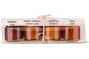 Artigiani dei Sapori “La Formaggeria” Cheese Condiment 4-Pack – Sweet Tropea Onion Jam, Chili Jam, Chestnut Honey & Mixed Berries Jam (1.3 oz x 4)