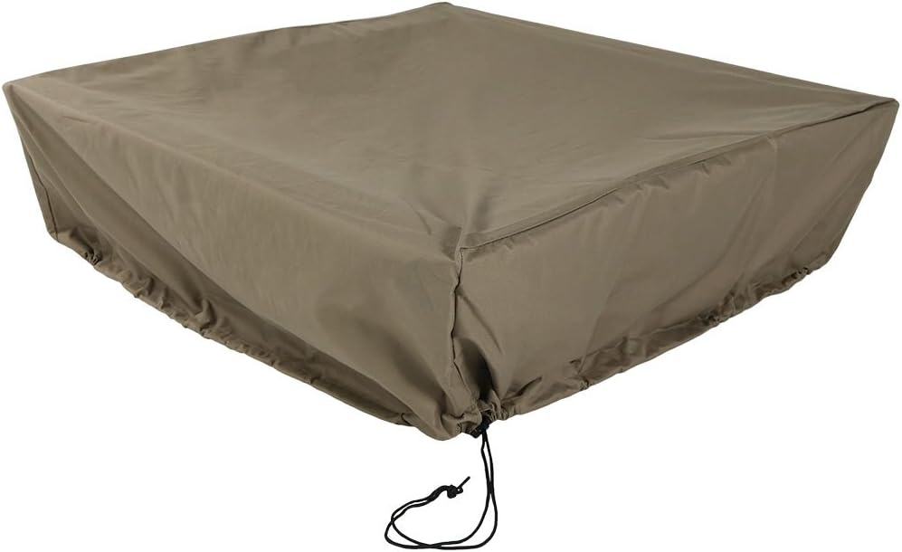 Sunnydaze Outdoor Square Fire Pit Cover - Heavy Duty Protective Khaki 300D Polyester with Drawstring Closure and PVC Backing - 48-Inch