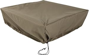 Sunnydaze Outdoor Square Fire Pit Cover - Heavy Duty Protective Khaki 300D Polyester with Drawstring Closure and PVC Backing - 48-Inch