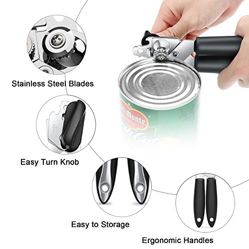 Can Opener, Manual Can Openers Smooth Edge Handheld Openers for Cans Easy Grip Stainless Steel
