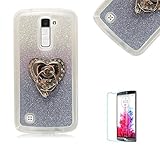 LG K10 Case with Free Screen Protector,Funyye Soft Gel TPU Slim Glitter Gradual Colour Changing With Love Hearts Ring Holder Protective Rubber Bumper Case Cover Shell for LG K10