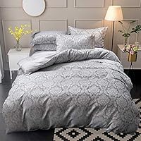 Lausonhouse Damask Duvet Cover Set, Classic Vintage Jacquard Bedding Set(1 Duvet Cover with 2 Pillowshams)- Queen - Gray