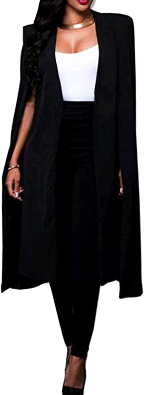 Women Blazers Open Front Cape Cloak Trench Coat Longline Suit Jackets
