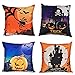 Antner 4 Pack Happy Halloween Throw Pillow Case Square Cushion Cover Bat Pumpkin Witch Spider, 18 X 18 Inch