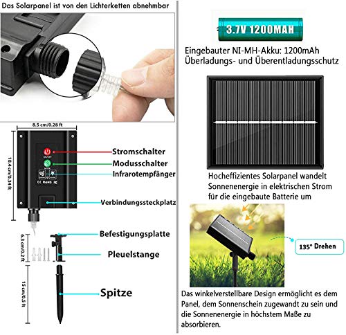 10M Solar Lampions Lichterkette Außen mit Fernbedienung, 40er LED Lampion Lichterkette Warmweiß & Mehrfarbig, Laterne… – Bild 6