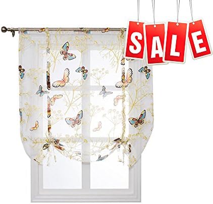 SINOGEM Kitchen short sheer curtains burnout roman blinds butterfly sheer panel tulle window treatment door curtains home decor (39"W x 55"L)