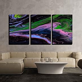 3 Piece Canvas Wall Art - Closeup View of Hand Painted Abstract Dark Cosmic Grunge Background - Modern Home Art Stretched and Framed Ready to Hang - 16"x24"x3 Panels