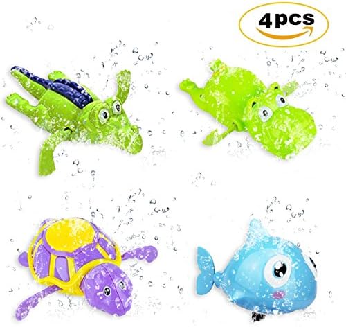 4PCS Pool Float Bath Toys (Fish + Tortoise + Hippocampus + Crocodile),Wind Up Swimming Bathtub Animal Toys Playset for Boys Girls Toddlers --- ABS Material,Smooth Appearance,Cute Appearance