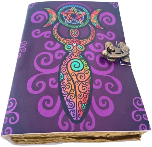 URBAN LEATHER 8 inch Mother Earth Moon Goddess Purple Handmade Vintage Journal for Men Women, UV Print Sketchbook Travel Leather Bound Journal Writing Notebook, Unlined Deckle Pages — image 1