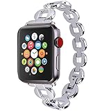 Moretek Jewelry Band for Apple Watch Series 1 & 2 & 3 42MM All Edition - Women Stainless Steel Crystal Diamond Replacement Bracelet Accessories Bands (Silver 42MM)