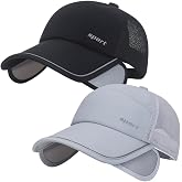 2Pcs Mesh Back Baseball Cap with Retractable Brim for Men Women UV Sun Protection Breathable Tennis Golf Visors Hats