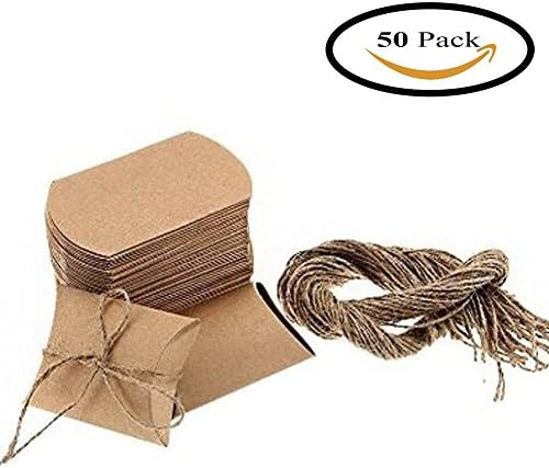 50 Pack. Cute Pillow Kraft Paper Gift Boxes Wedding Party Favor Favour Gift Candy Box - 2.7x2 Inch