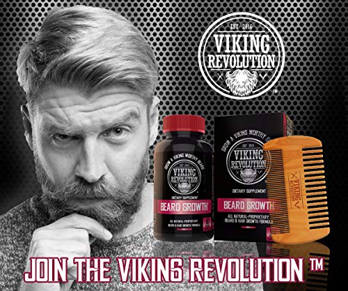 Viking Revolution Men's Beard Growth Vitamin Supplement Tablets - Potent Pills for Maximum Facial Hair Growth for Men - Includes Beard Comb