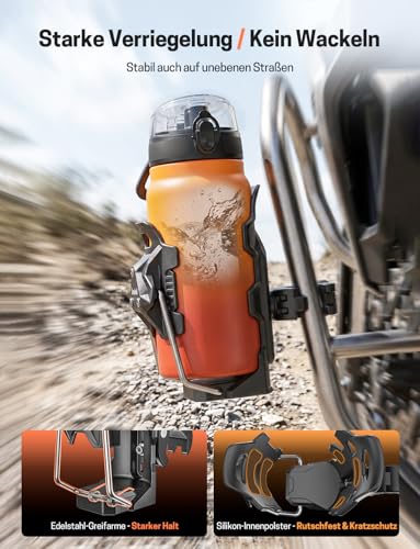 Jeebel Motorcycle Bottle Holder, Cup Holder, Adaptive Locking with 12-45 mm Anti-Theft Metal Clamp, Compatible with 50-80 mm Diameter Water Bottles, Drink Holder for ATV Bicycle Scooter