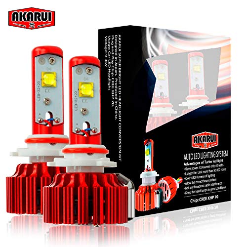 Akarui LED Headlight Bulbs Conversion Kit -Single Beam – CREE XHP70 LED – 9.600 lumens – 6K Cool White – 2-Year Warranty – Pair – 9006