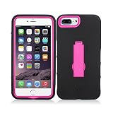 Aimo Wireless For Apple iPhone 7 5.5" Plus Layer Case, 3 in 1 w/Stand Black Skin+Hot Pink PC
