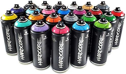 MTN Hardcore 400ml Complete Artist Set of 24 High Gloss Spray Paint kit for Professional Crafting Graffiti Street Art Murals and Stencils