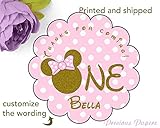 Pink and gold Mouse stickers Personalized, Printed and shipped set of 24 Mouse First Birthday Stickers