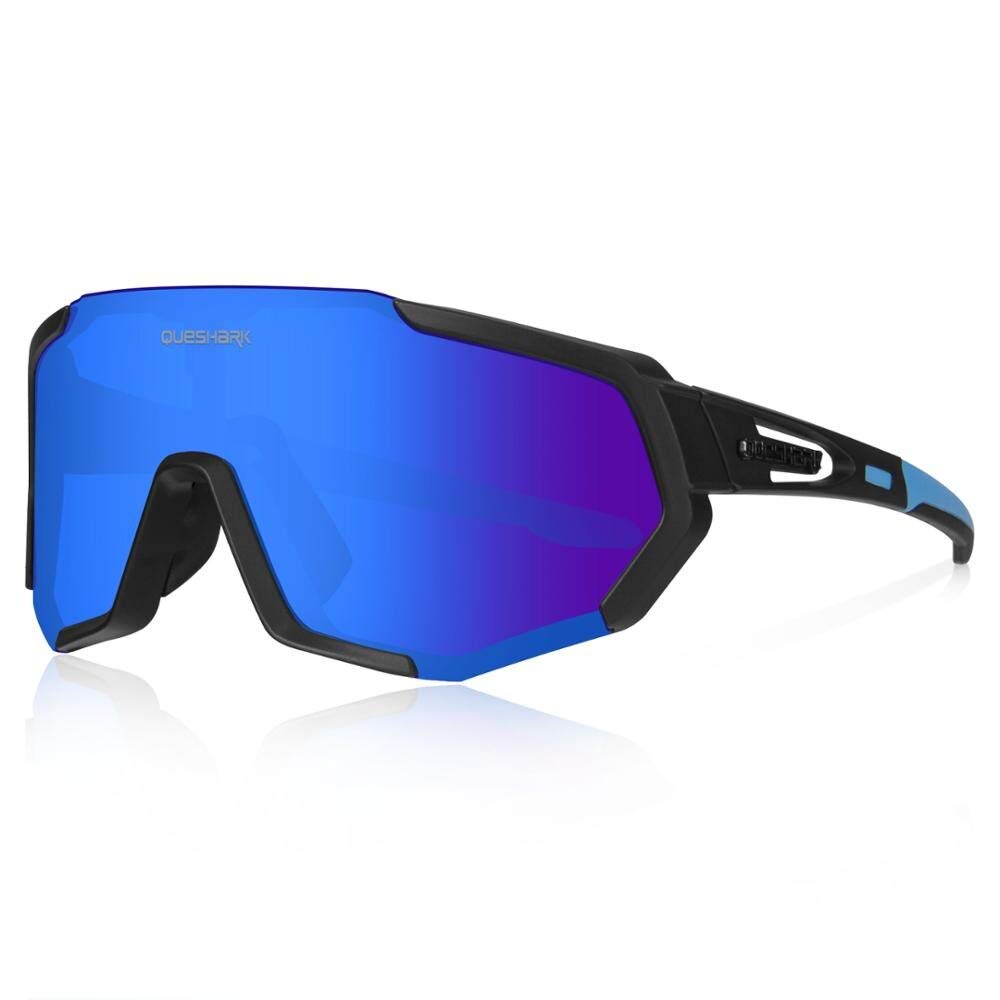 Queshark Cycling Glasses, Sports Sunglasses, Polarized Cycling Glasses with 3 Interchangeable Lenses | 29g TR90 Lightweight | UV400 Protection, for MTB, Cycling, Running, Driving, E-Bike