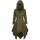 ROSE GAL Womens Plus Size Gothic Costume Top Costume PU Buckle Closure Hooded Handkerchief Hem Suede Longline Top