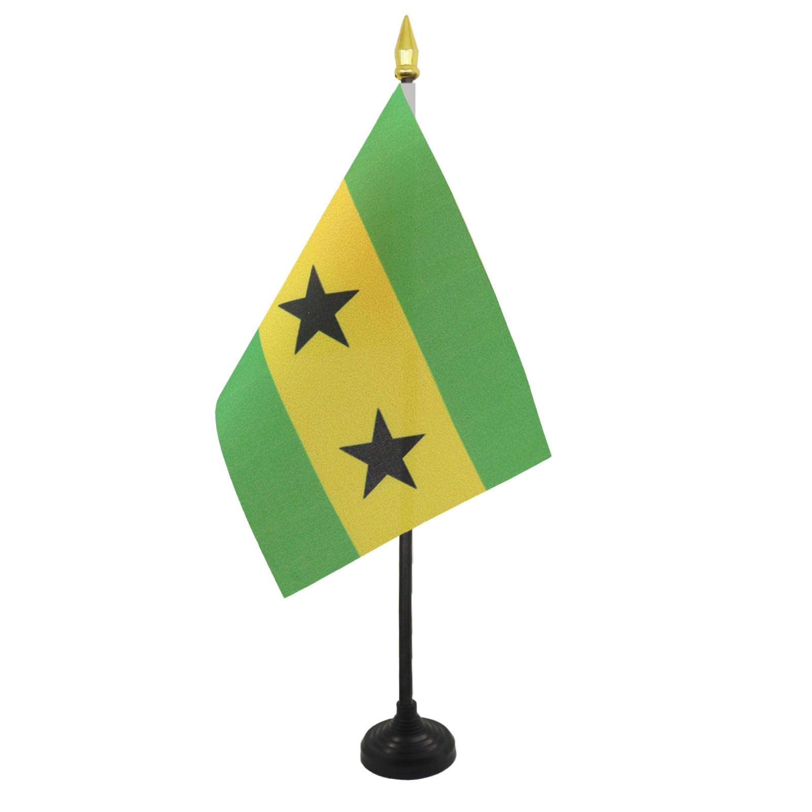 AZ FLAG - Sao Tomé and Principe Table Flag 4'' x 6'' - Sao Toméan Mini Desk Flag 100% Polyester 15 x 10 cm - Office Mini Banner with 10'' Pole - Golden Spear