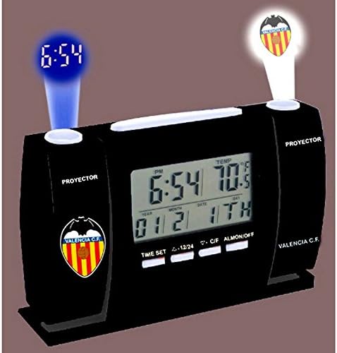 Valencia FC Official Football/Soccer Crest Digital Projector Alarm Clock (One Size) (Black)
