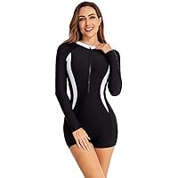 AXESEA Womens Long Sleeve Rash Guard Hooded One Piece Swimsuit Sun